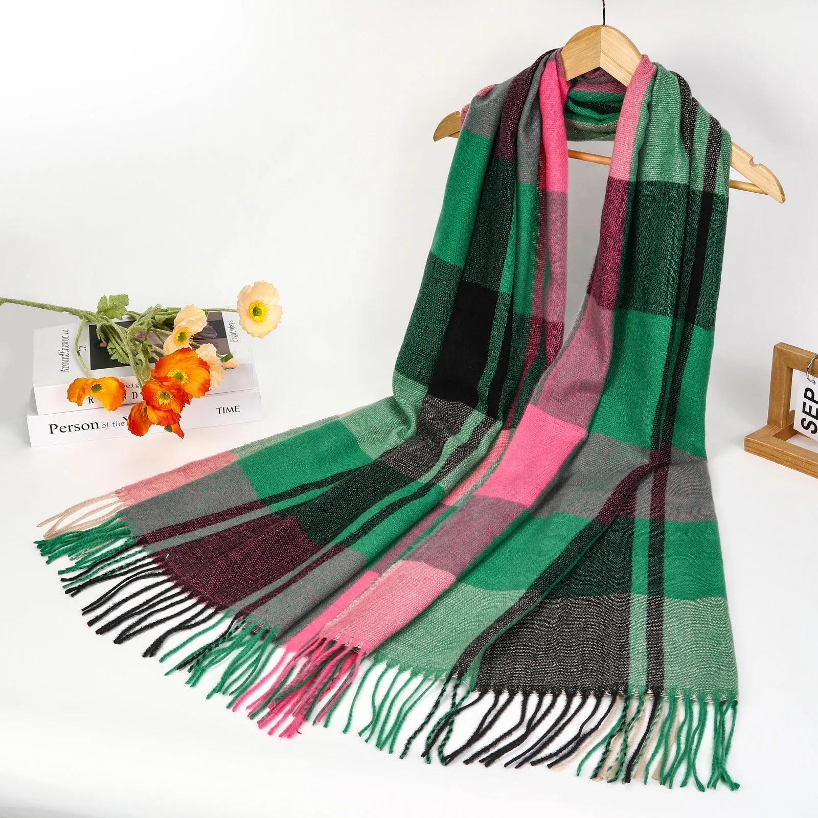 New Women Big Check Design Printed Winter Cotton/Viscose Scarf