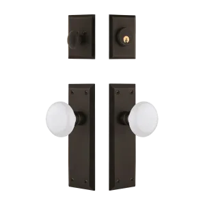 New York Entry Set with White Porcelain Knob in Oil-Rubbed Bronze