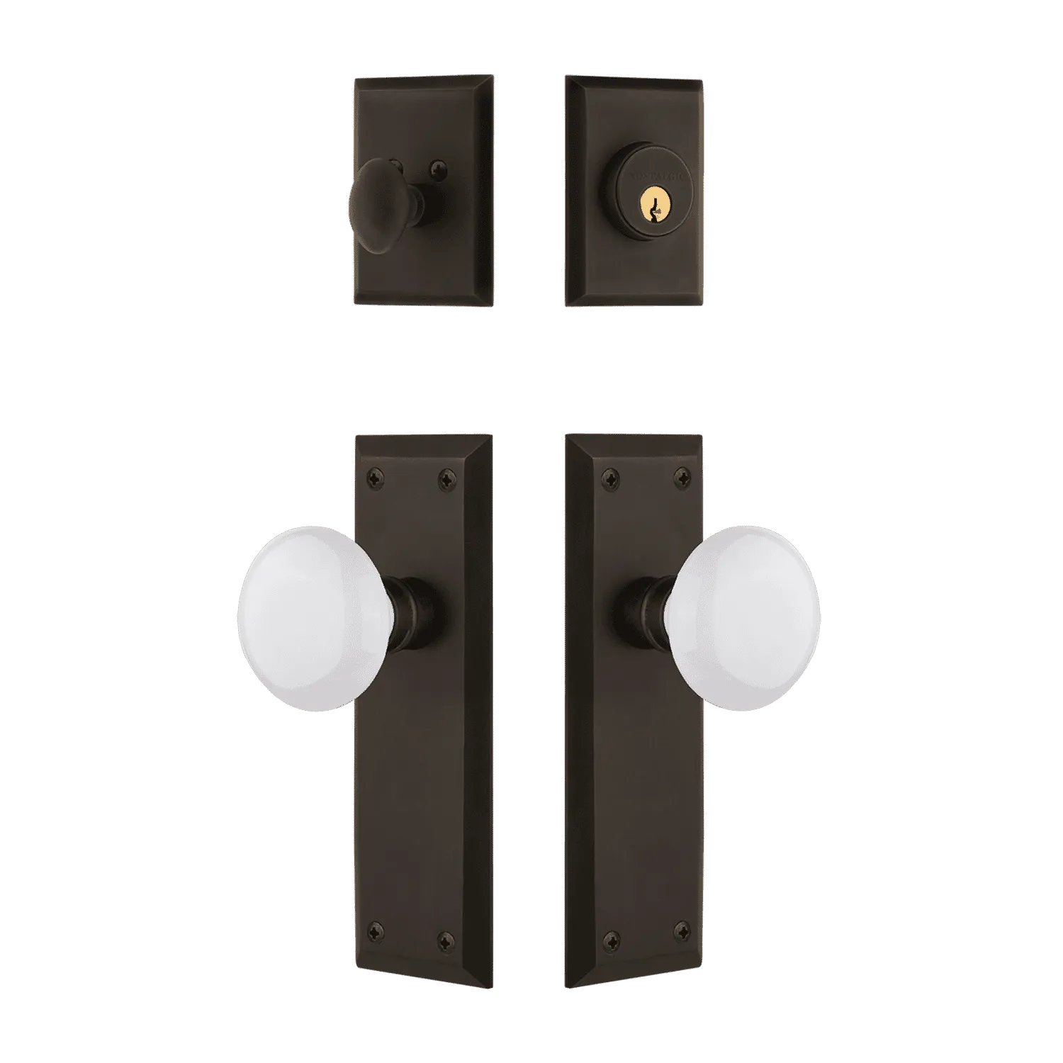 New York Entry Set with White Porcelain Knob in Oil-Rubbed Bronze