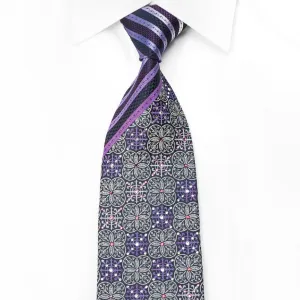 Nina Ricci Men's Silk Crystal Tie Striped & Geometric On Purple Sparkling With Rhinestones