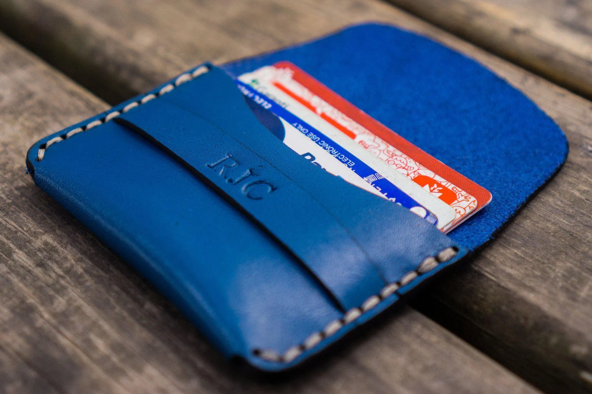 No.36 Personalized Basic Flap Handmade Leather Wallet - Blue