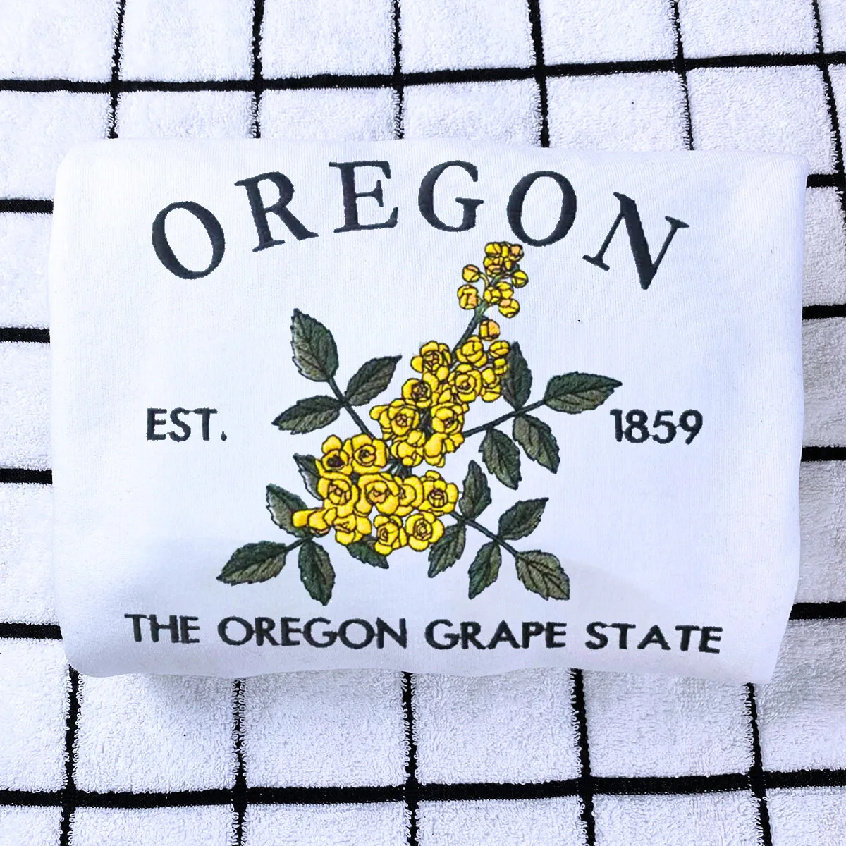 Oregon State Sweatshirt or Hoodie, Embroidered Gift - Est. 1859 Oregon Grape Flower