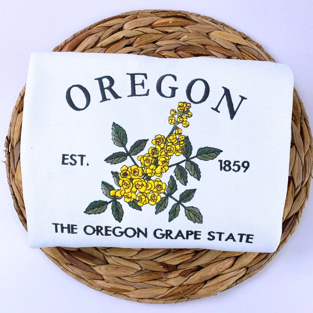 Oregon State Sweatshirt or Hoodie, Embroidered Gift - Est. 1859 Oregon Grape Flower