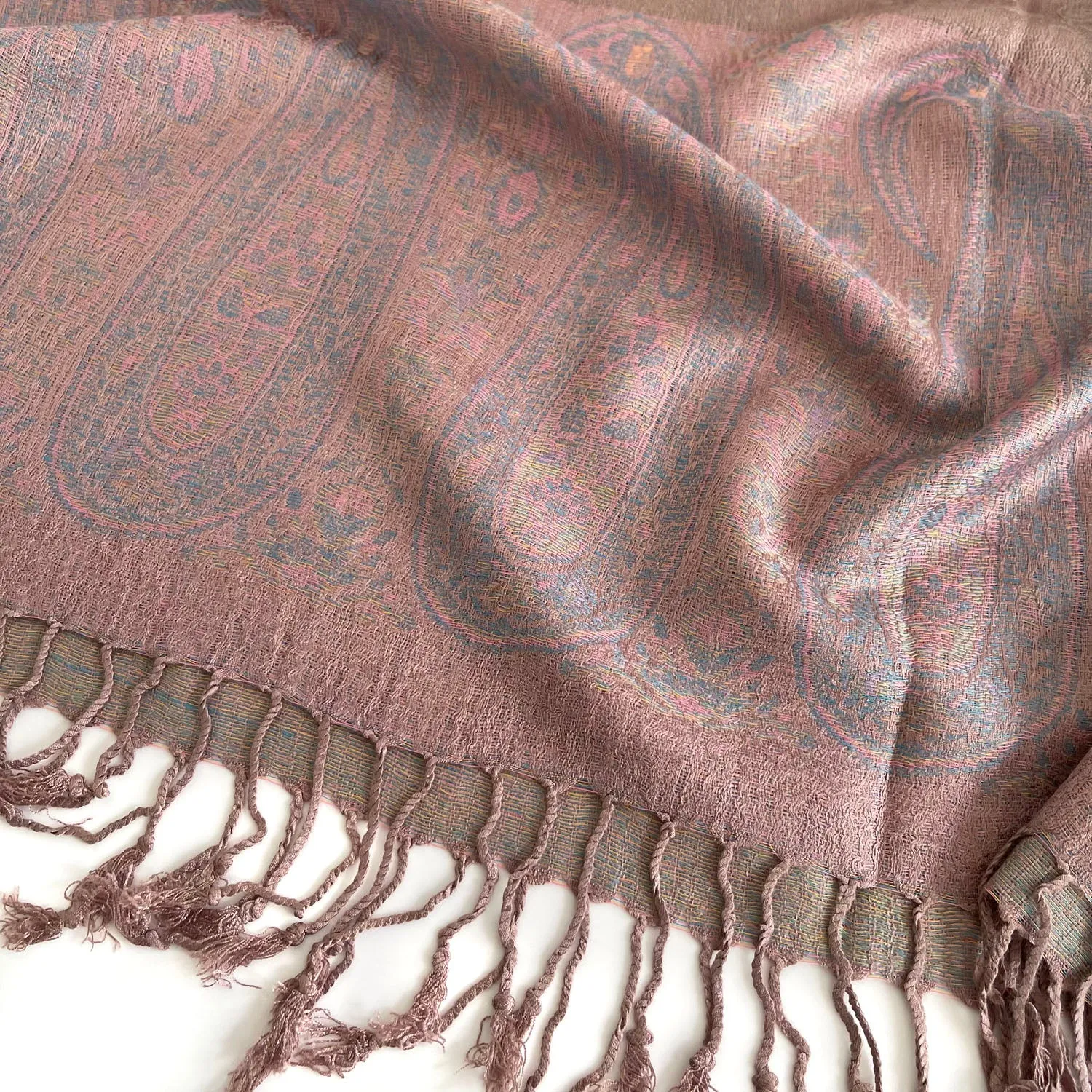 PAISLEY PRINT BEIGE BLUSH LIGHTWEIGHT PASHMINA SHAWL SCARF