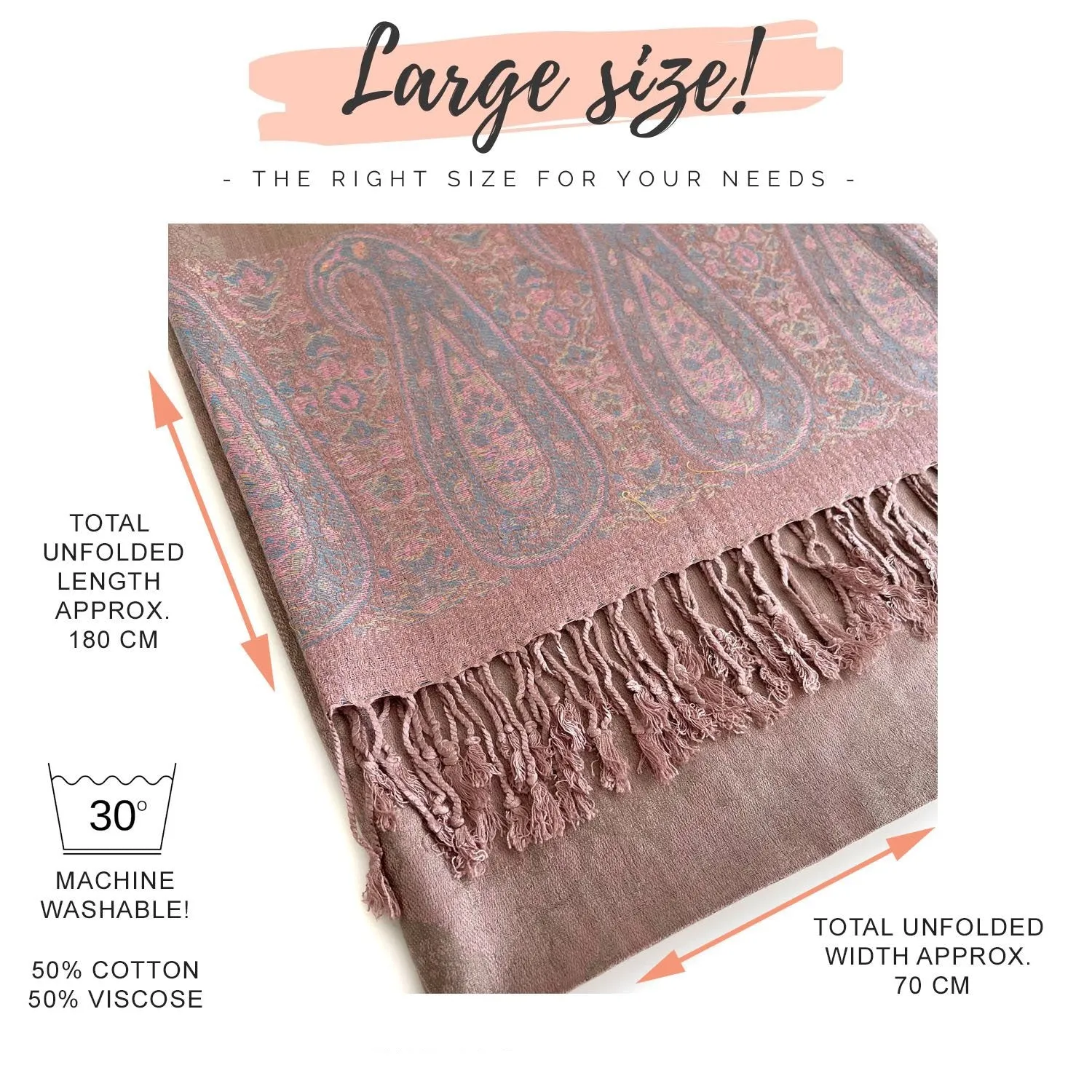 PAISLEY PRINT BEIGE BLUSH LIGHTWEIGHT PASHMINA SHAWL SCARF