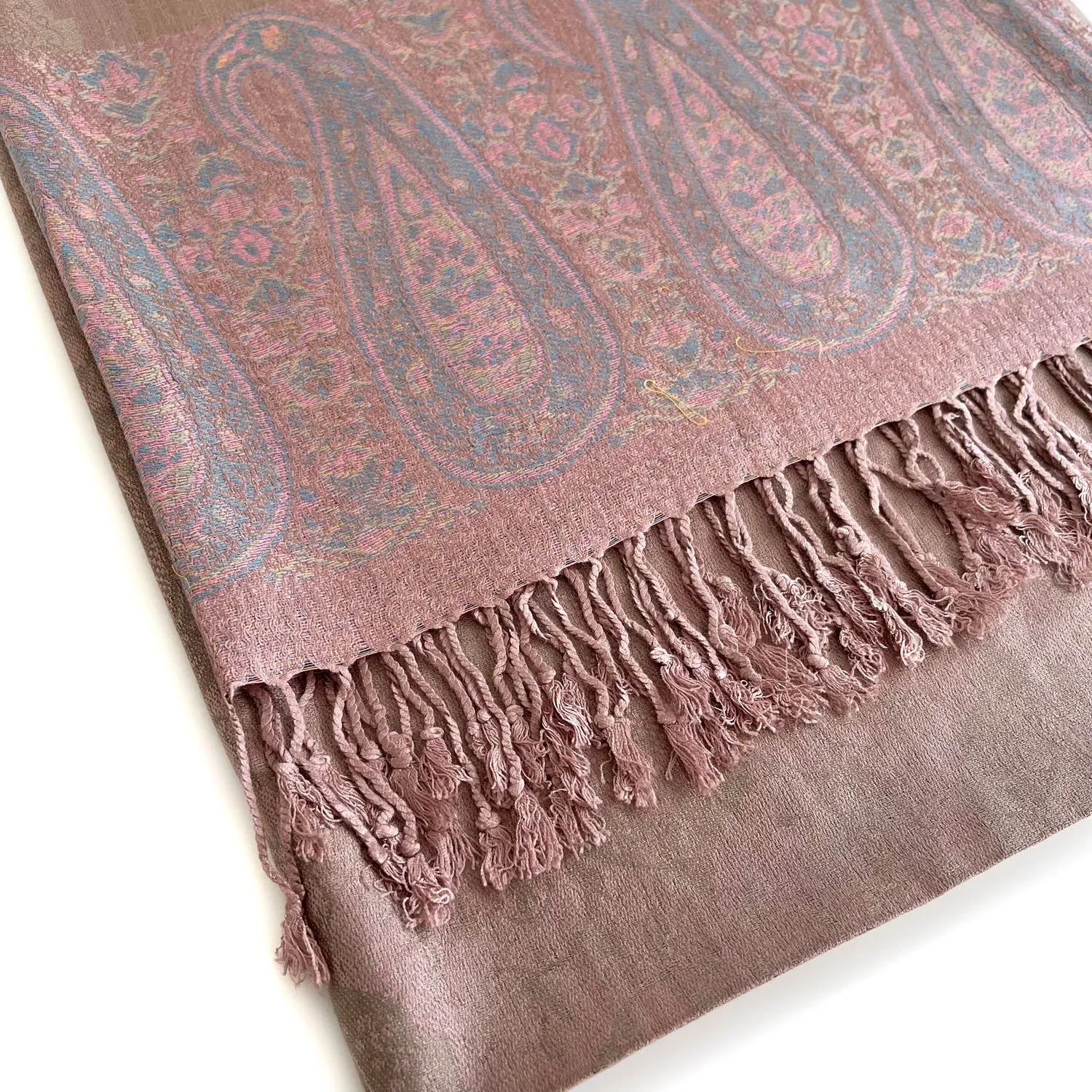 PAISLEY PRINT BEIGE BLUSH LIGHTWEIGHT PASHMINA SHAWL SCARF