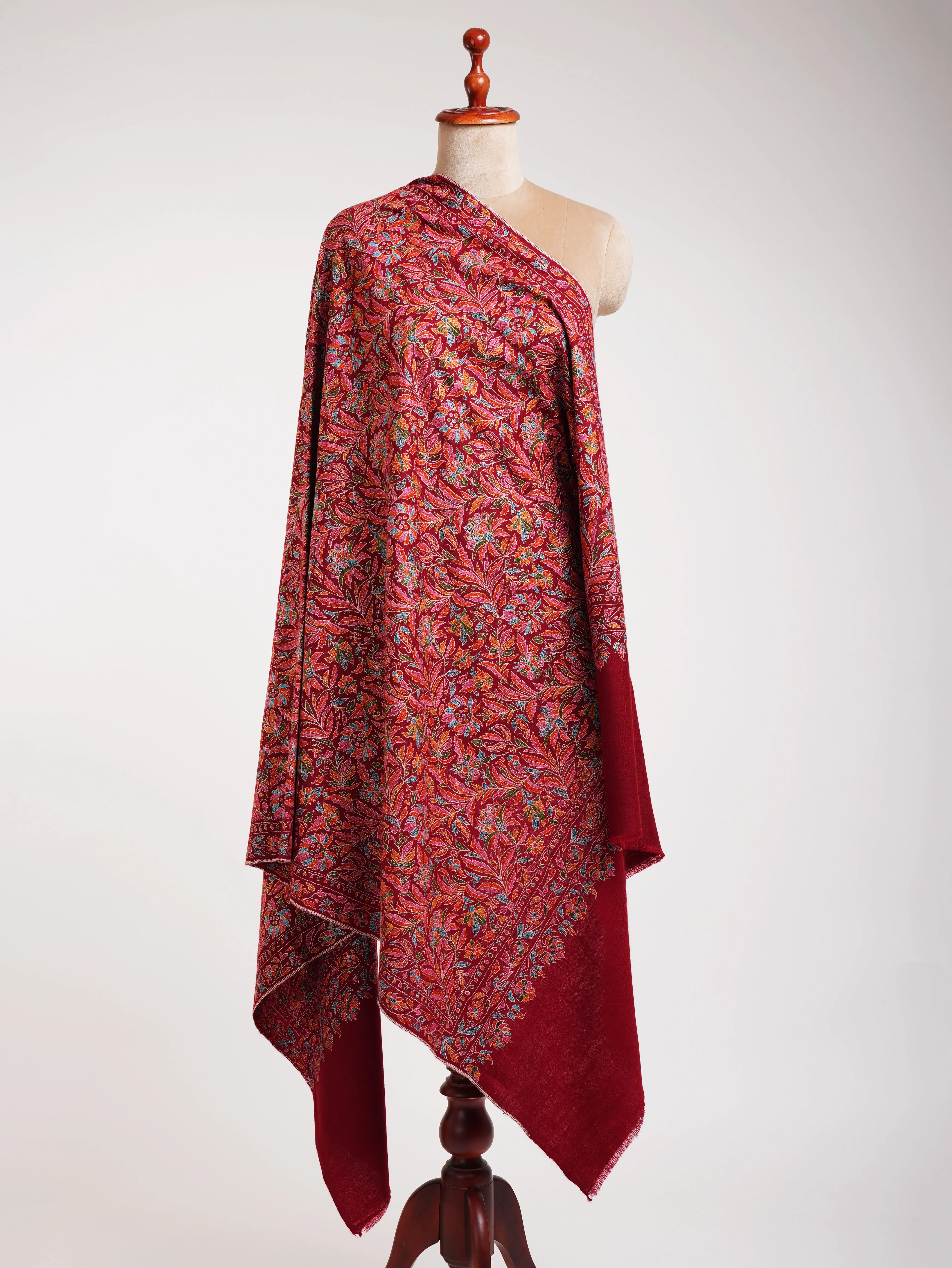 Papermachie Fiery Red Pashmina Jamavar Shawl