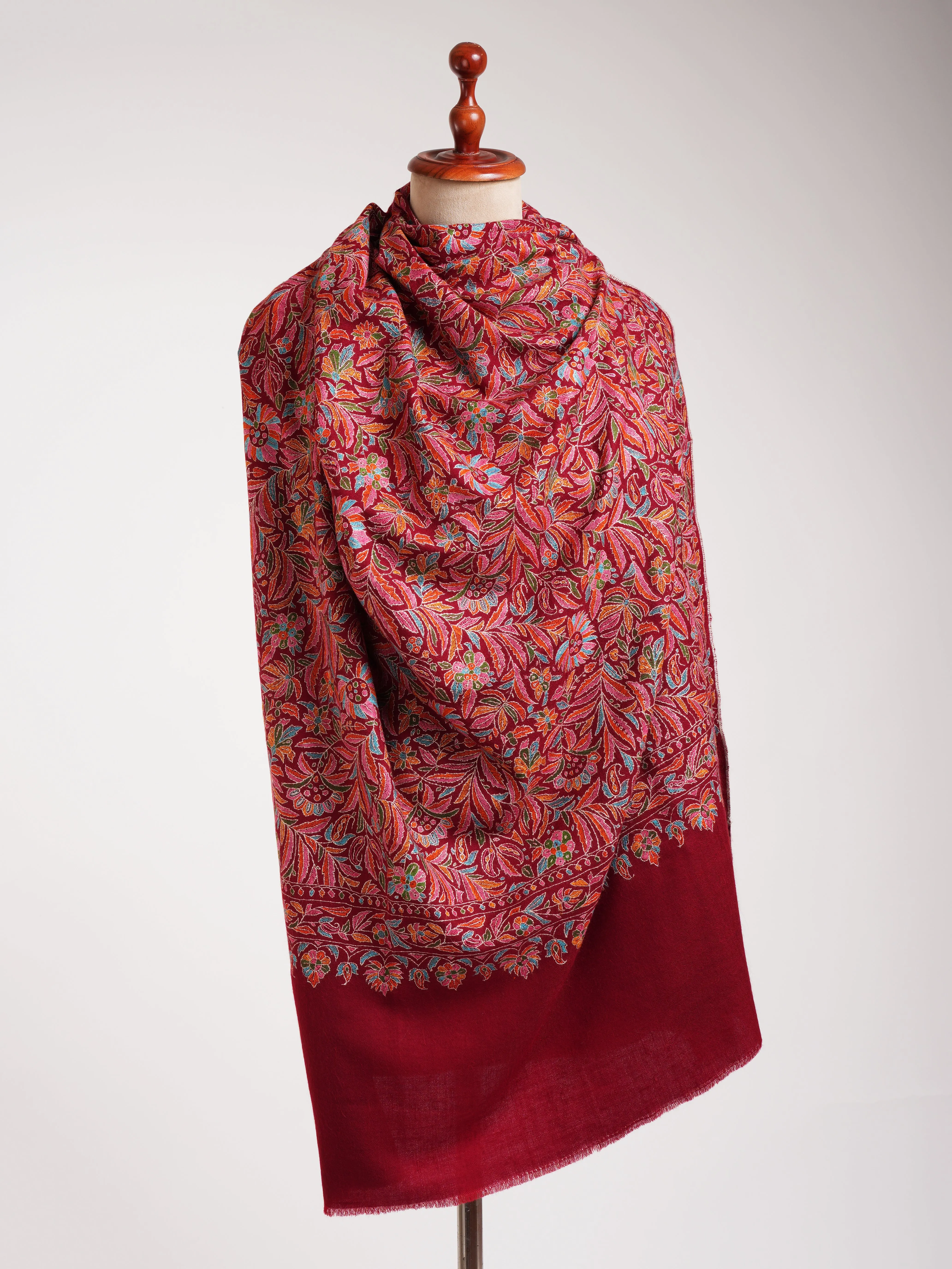 Papermachie Fiery Red Pashmina Jamavar Shawl