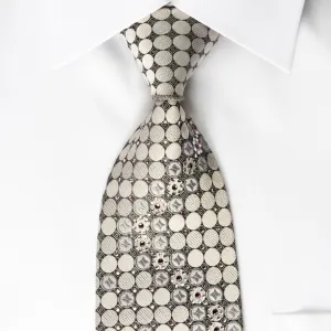 Perry Ellis Silk Tie Silver Geometric On Black With Crystal Rhinestones