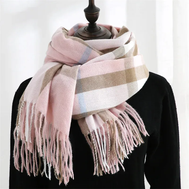 Plaid Mid-length Imitation Cashmere Warm Autumn Winter Scarf