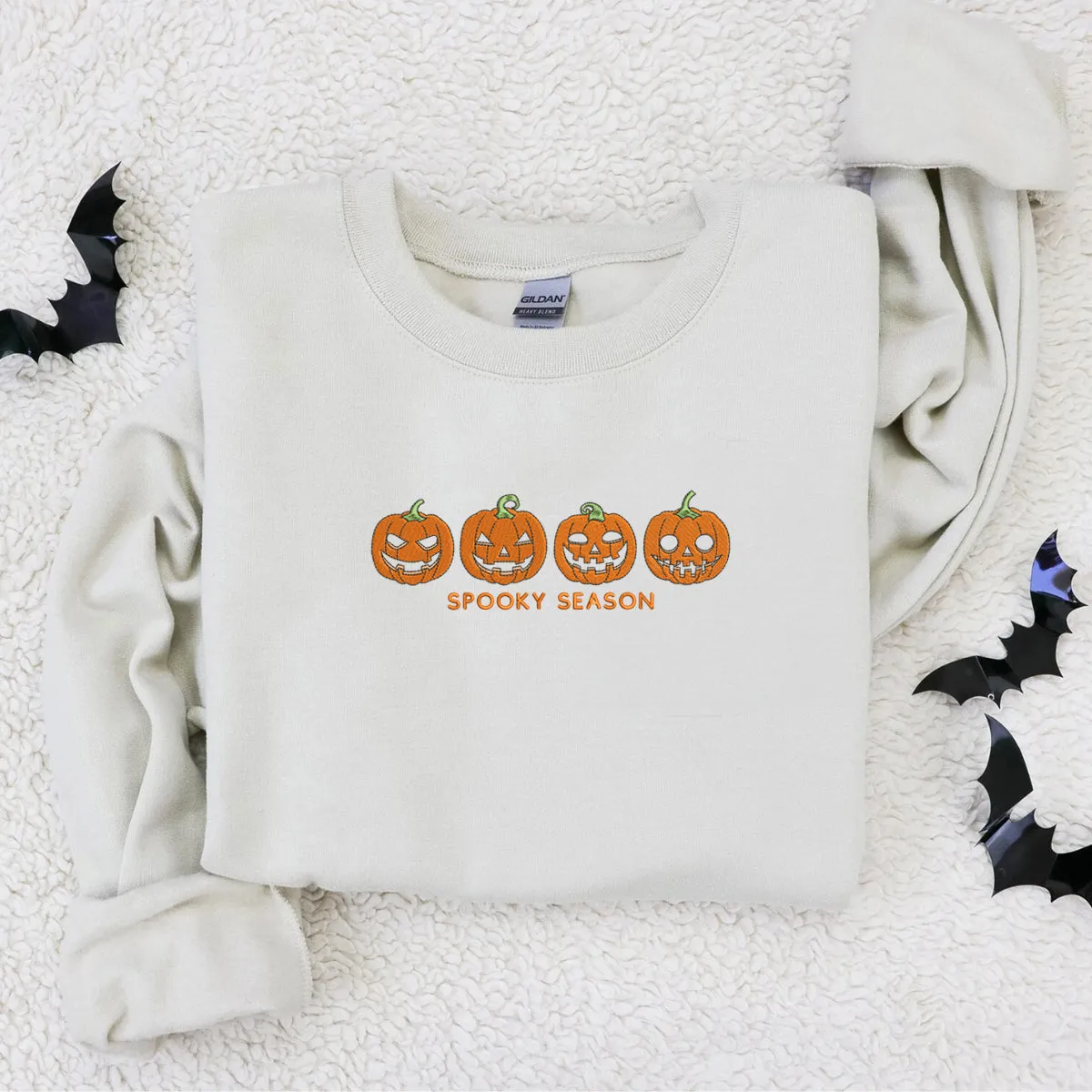 Pumpkin Sweatshirt, Fall Spooky Season Crewneck Embroidered for Halloween