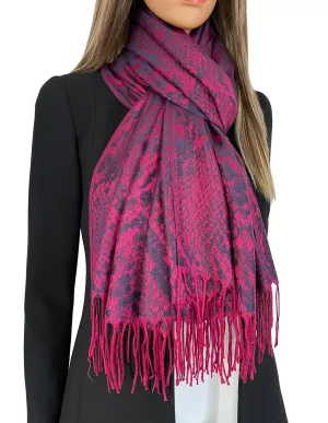 PURPLE BERRY LARGE SNAKESKIN PRINT REVERSIBLE PASHMINA SHAWL SCARF