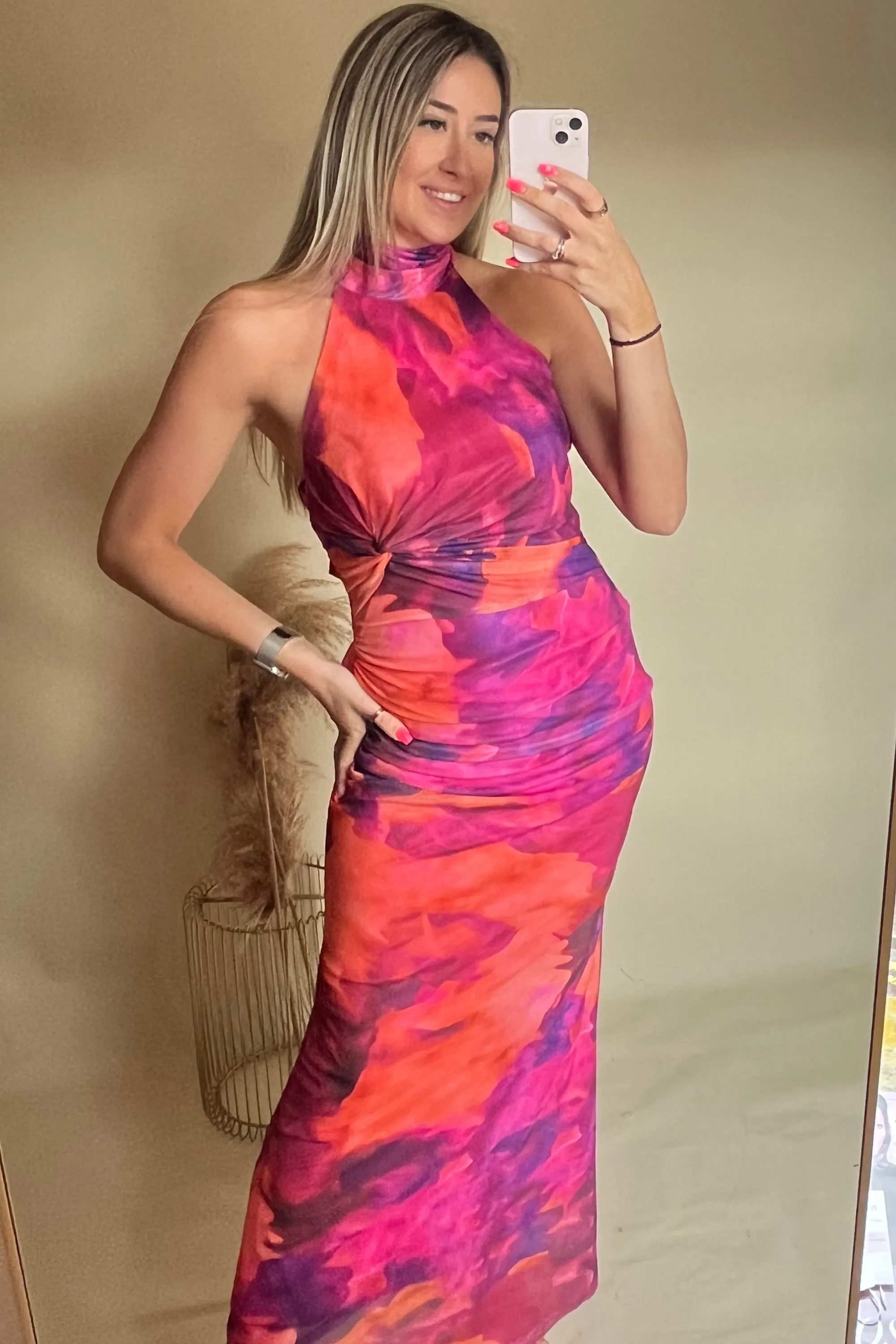 Purple tie dye print maxi dress