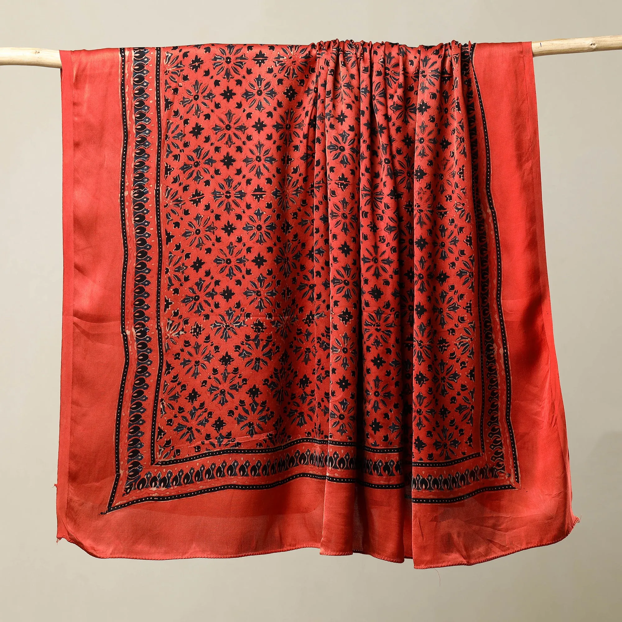 Red - Ajrakh Block Printed Modal Silk Scarf