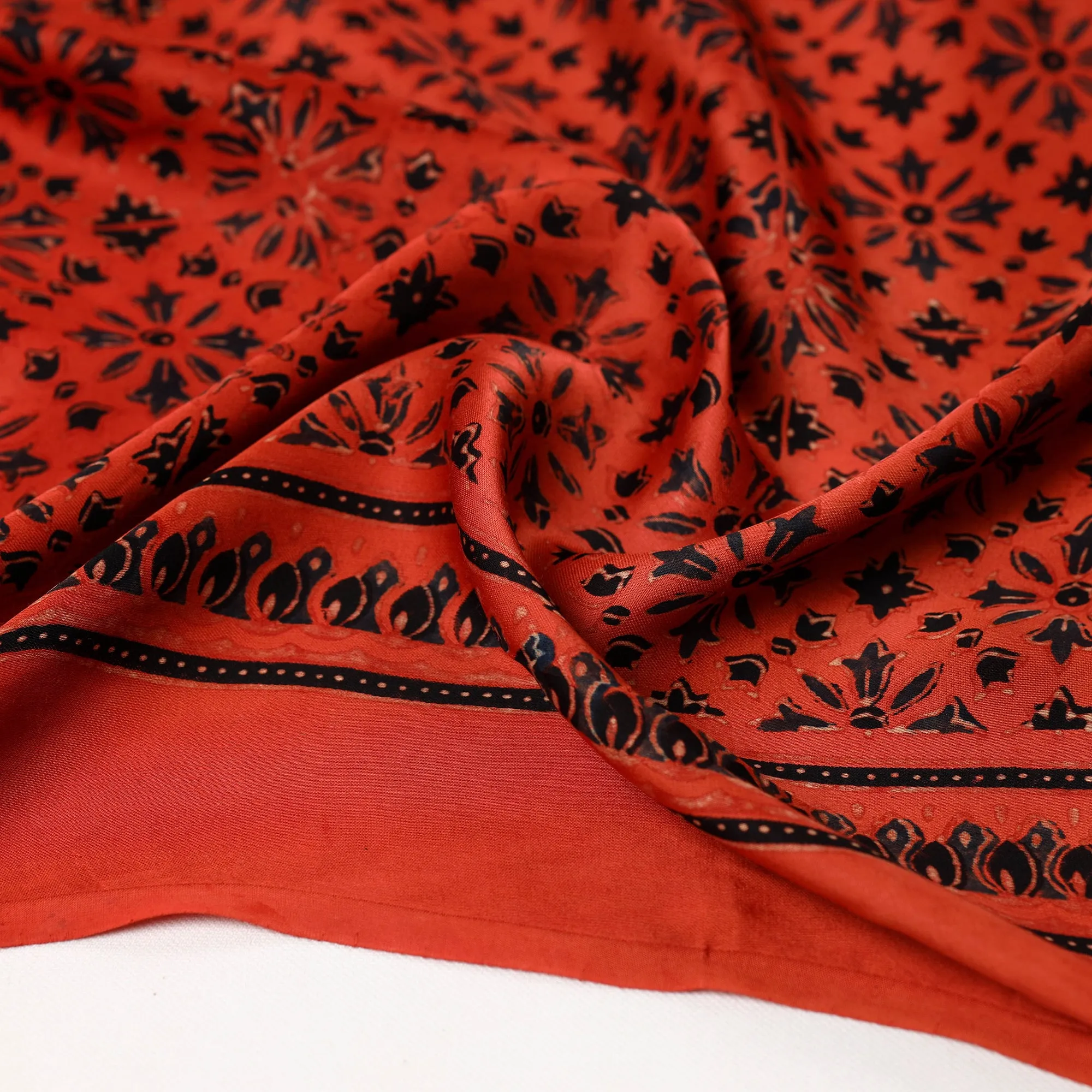 Red - Ajrakh Block Printed Modal Silk Scarf