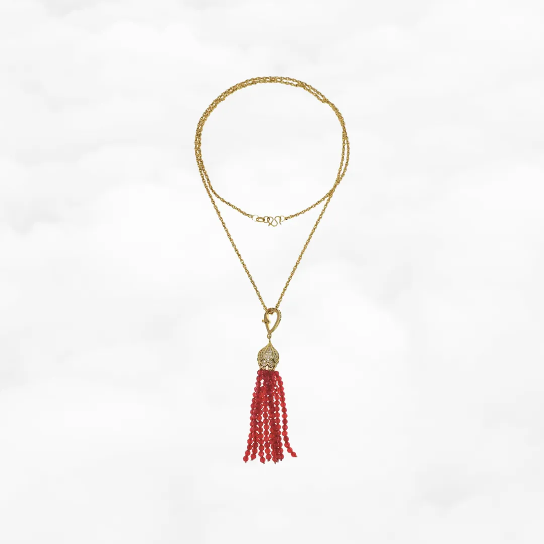 Red Zirconia Tassel Necklace