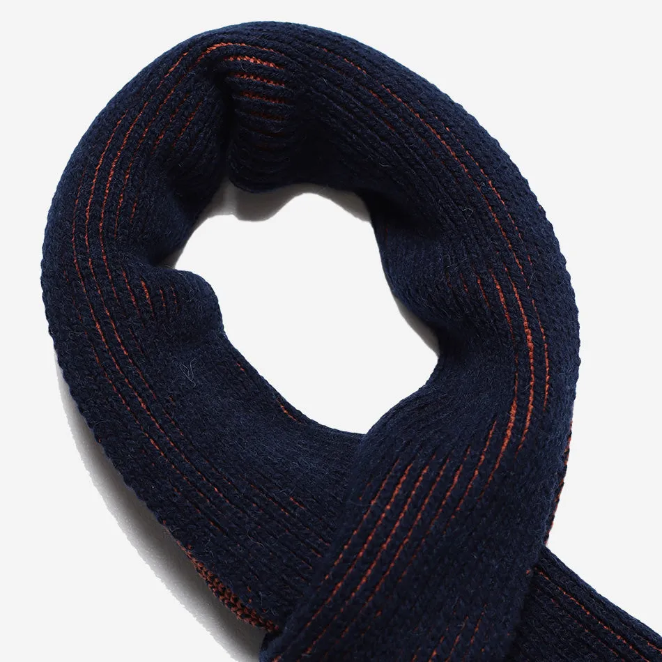 Ribbed Wool Knit Scarf - Navy Iris/Burnt Orange