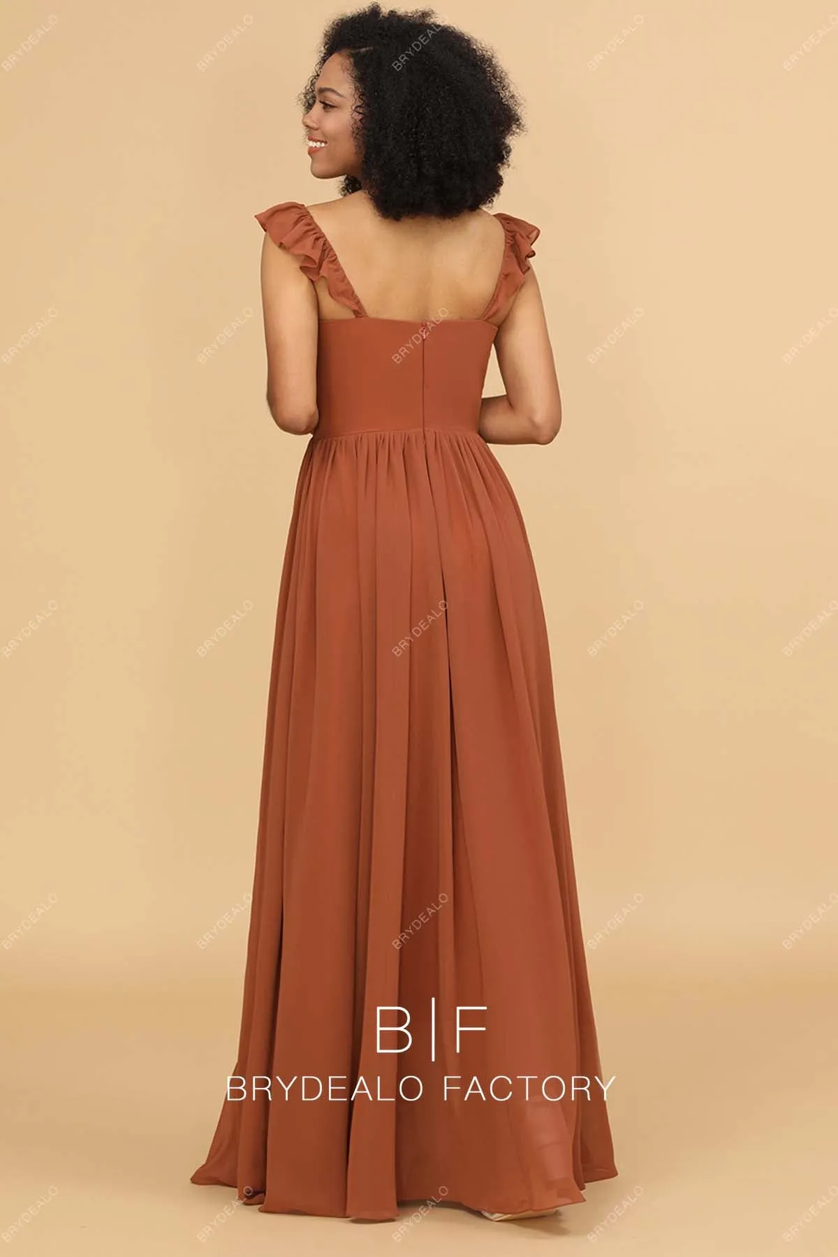 Rusty Chiffon Pretty Flutter Sleeve A-line Formal Dress