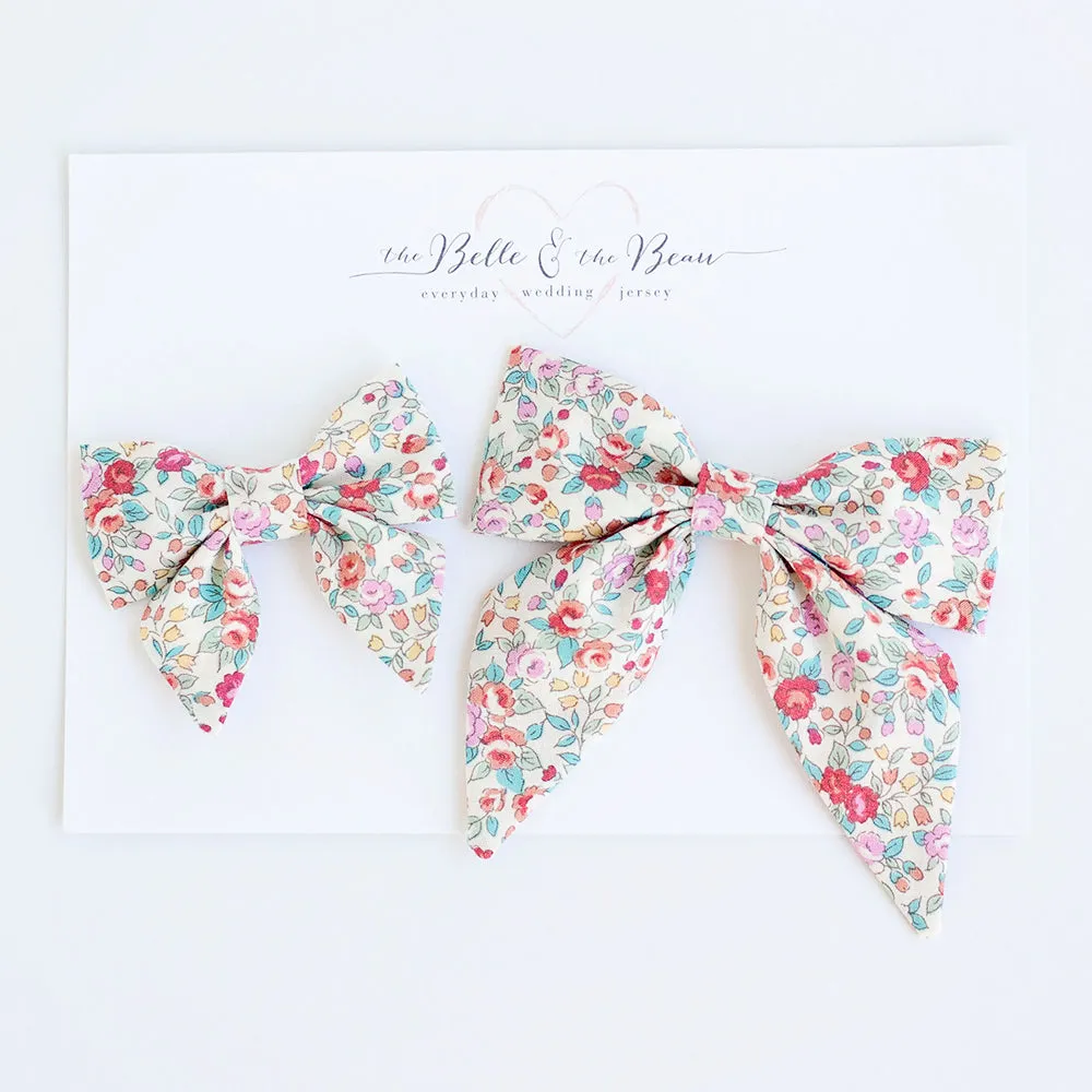 Sailor Bow Clip Or Headband / Blossoms In Red