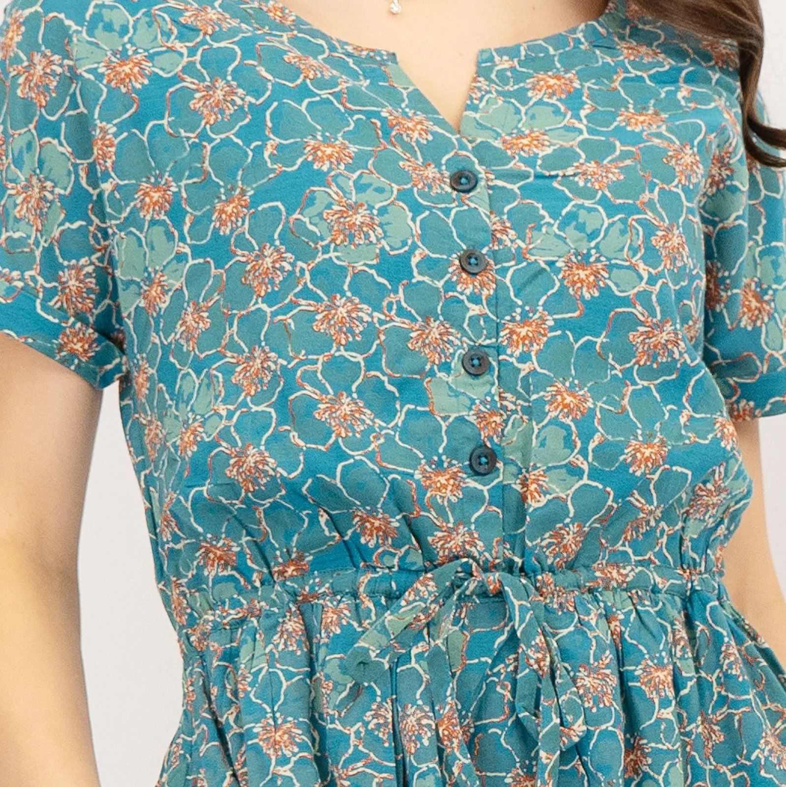 Seasalt Teal True Note Painted Rose Midi Dress