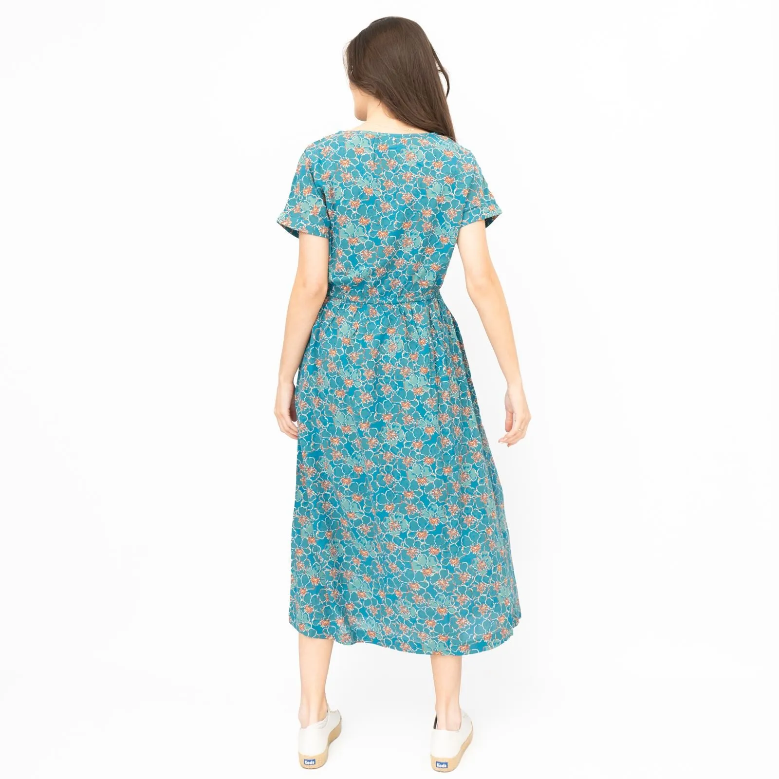 Seasalt Teal True Note Painted Rose Midi Dress