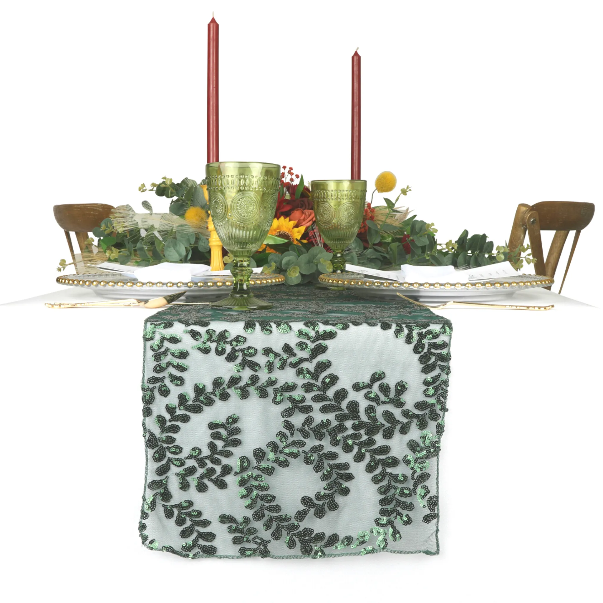 Sequin Vine Table Runner - Emerald Green