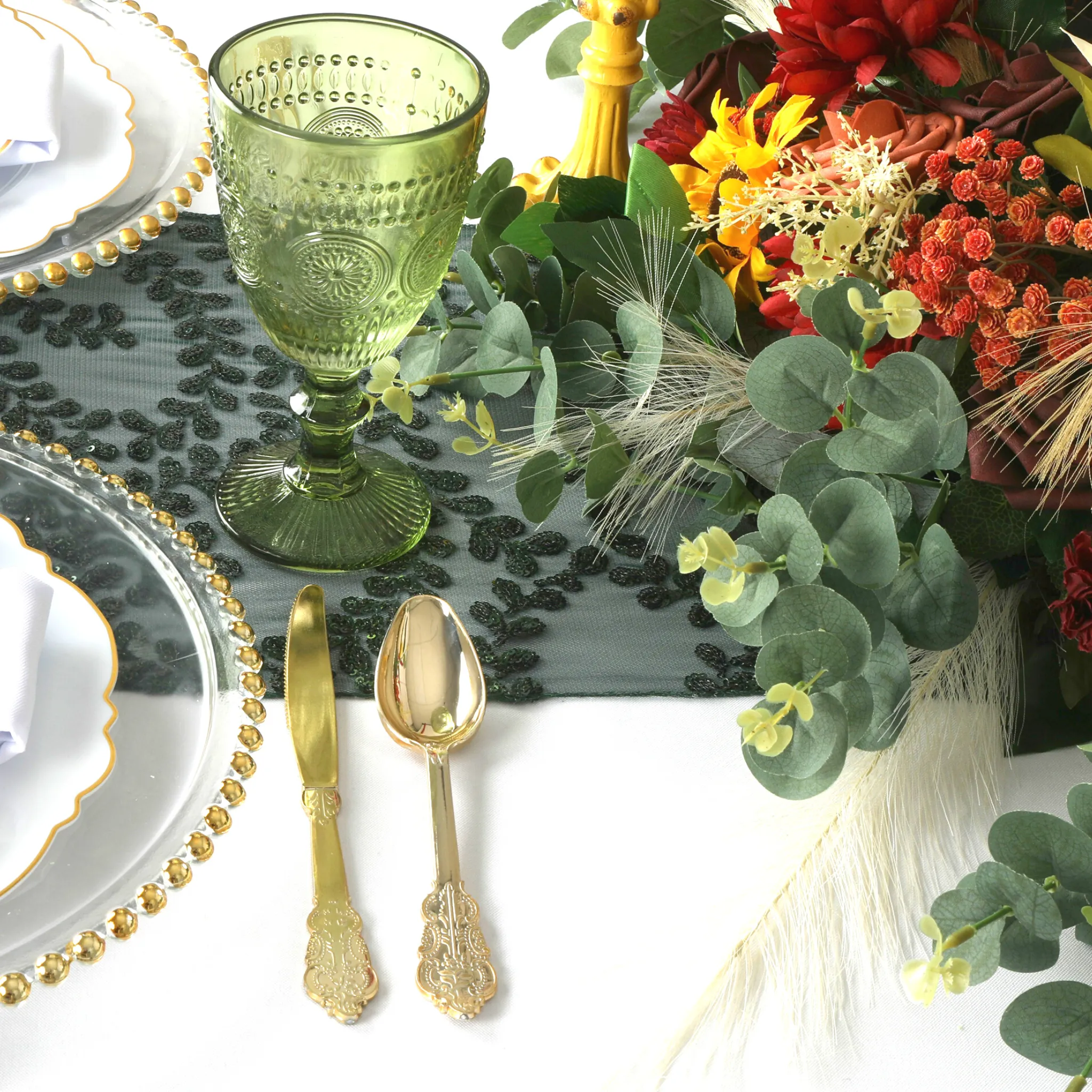 Sequin Vine Table Runner - Emerald Green