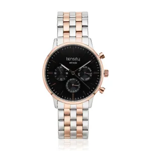 Tensity Two Tone Black Dial 3 Hand Date Watch