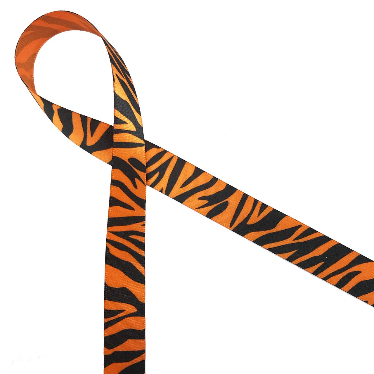 Tiger stripes ribbon in black on 5/8" tangerine satin