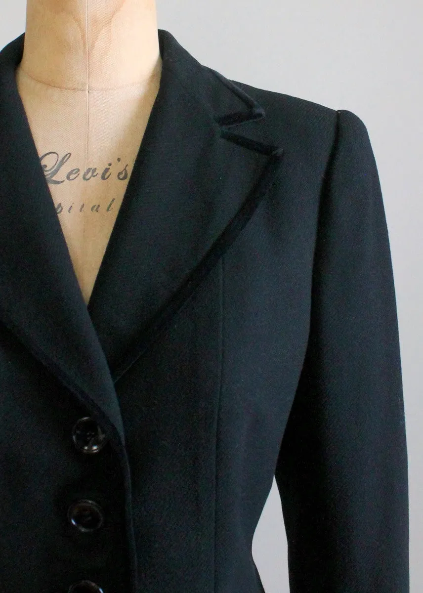 Vintage Early 1950s Tailored Black Wool and Velvet Jacket