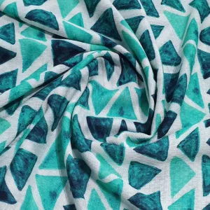 White & Green Geometric Print Viscose Fabric