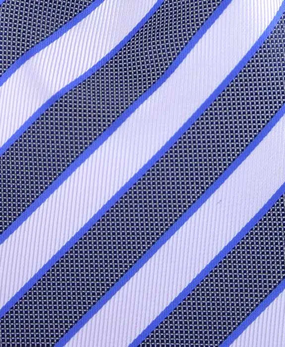 White, Black & Blue Striped 4" Wide Men's Tie