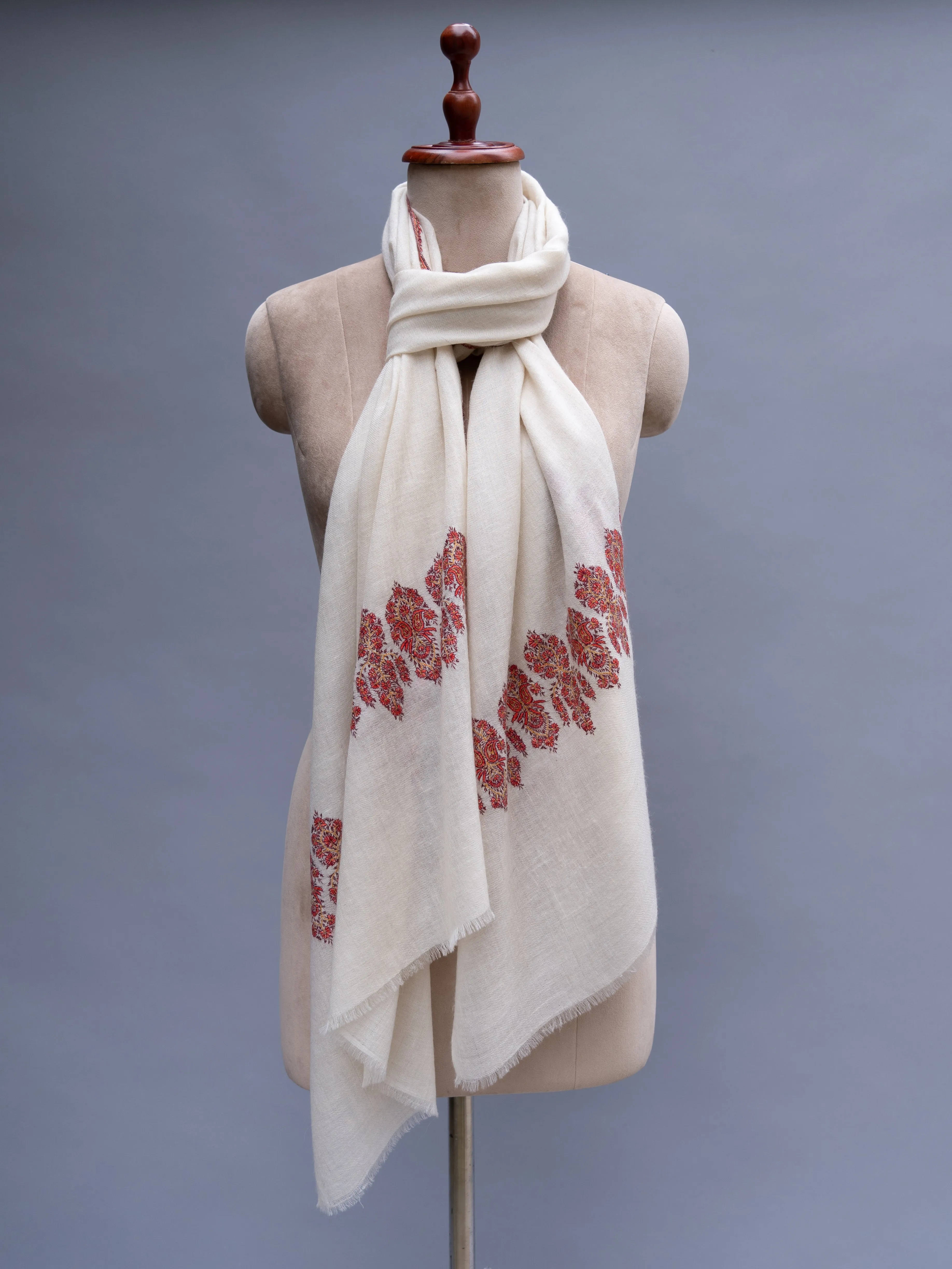 White Embroidered Beautiful Cashmere Wrap