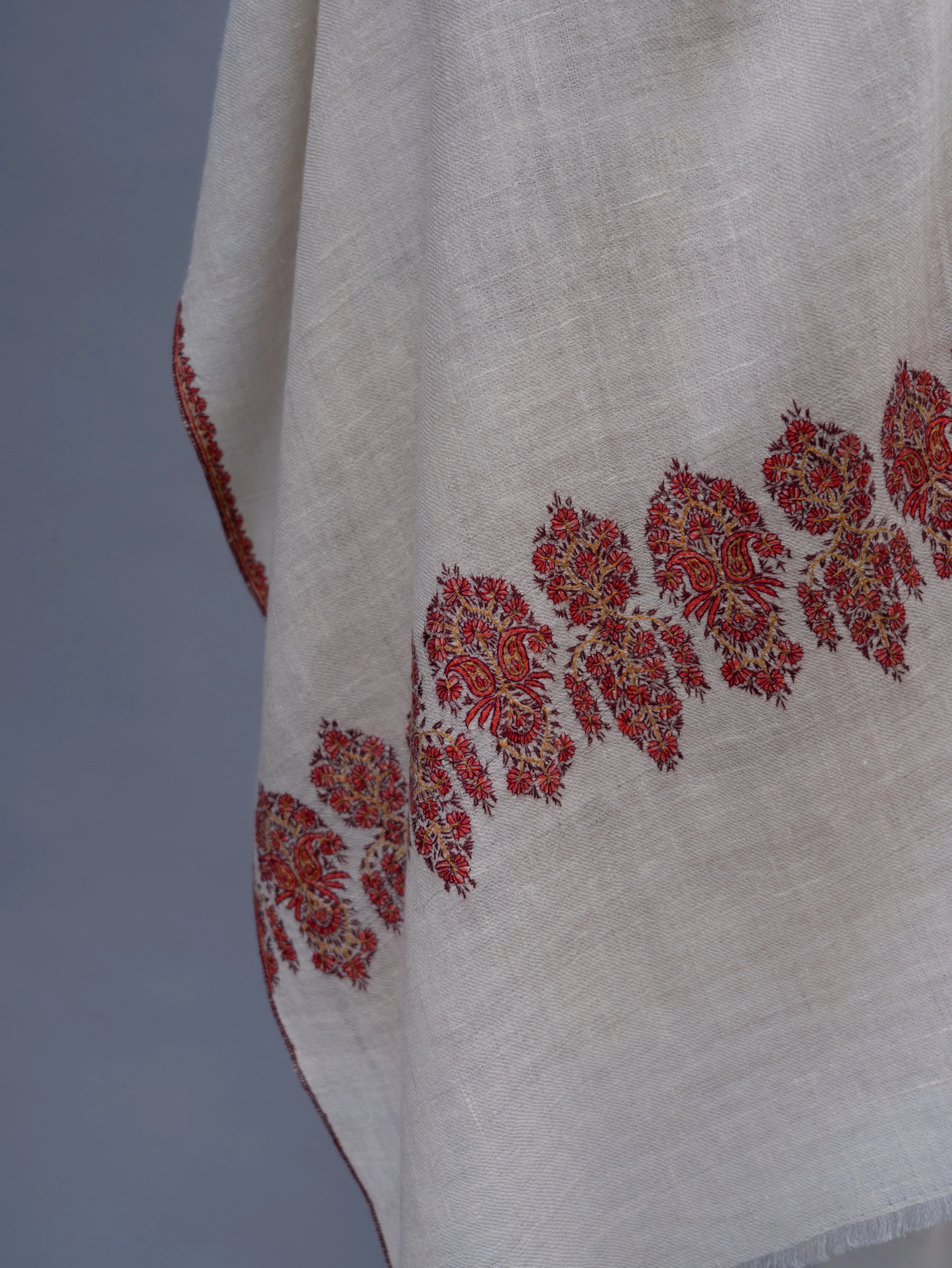 White Embroidered Beautiful Cashmere Wrap