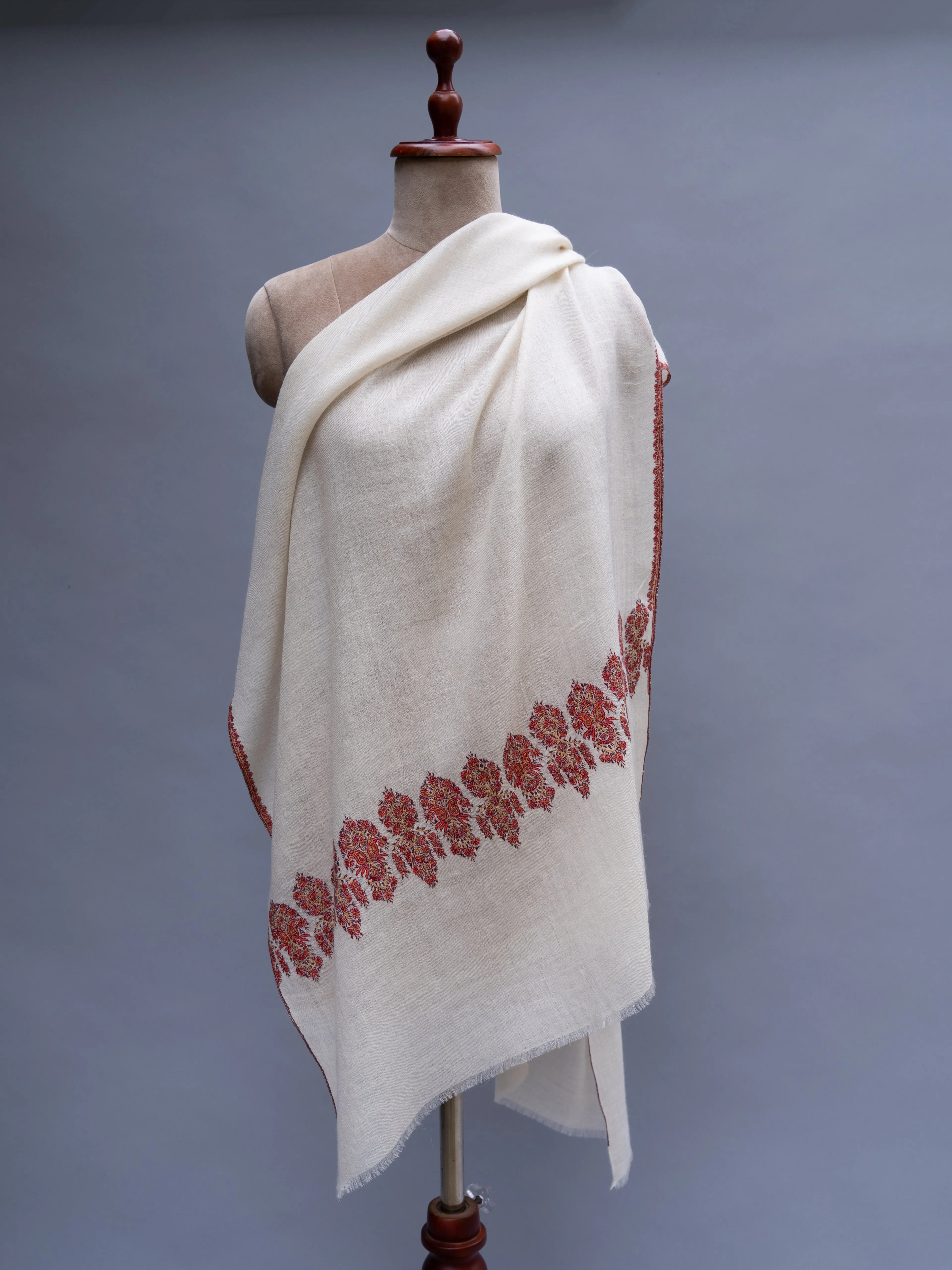 White Embroidered Beautiful Cashmere Wrap