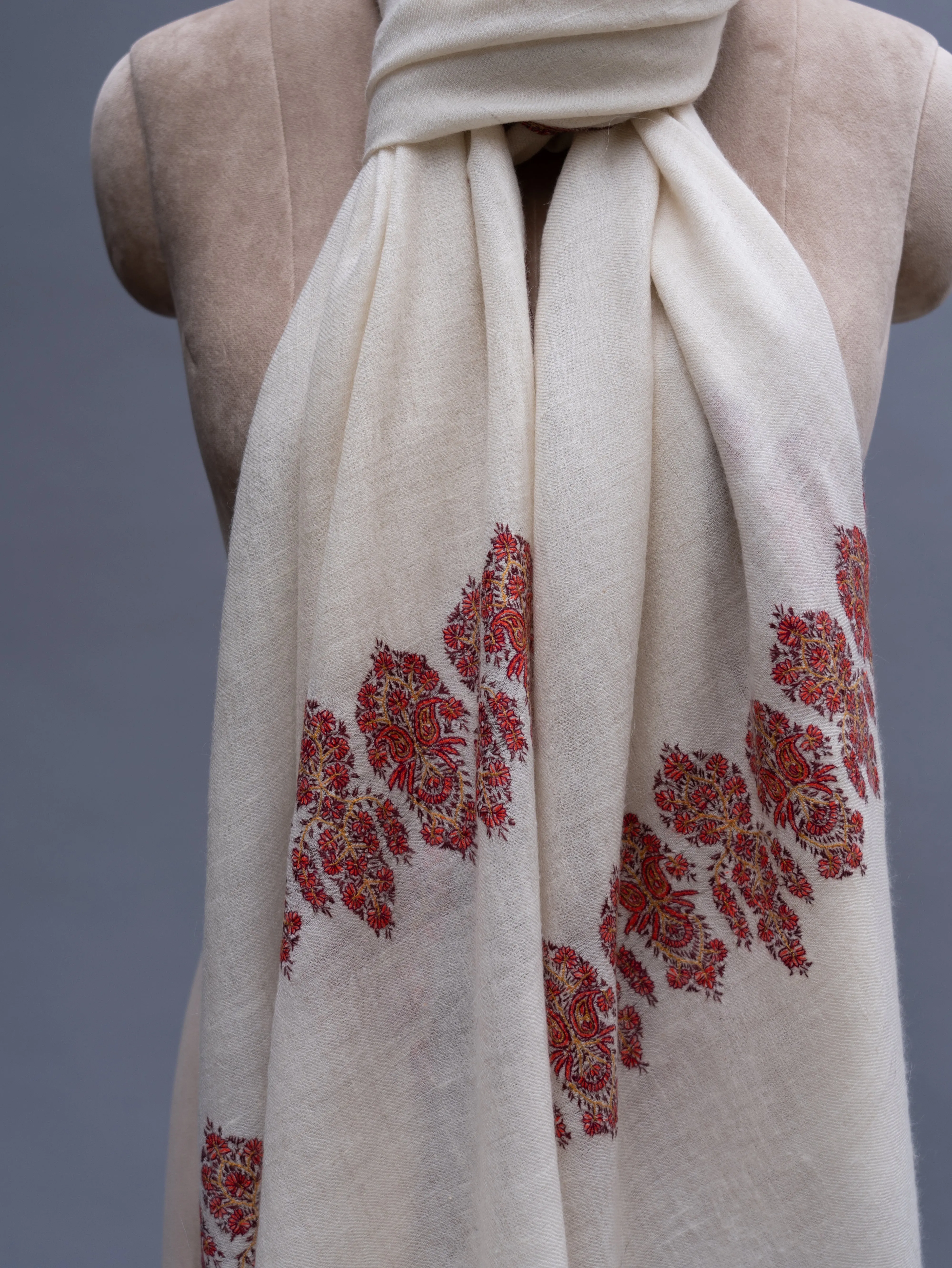 White Embroidered Beautiful Cashmere Wrap